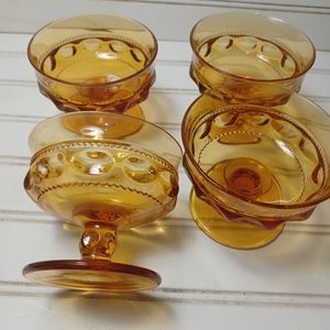 Vintage Set of 4 Indiana Kings Crown Thumbprint Amber Glasses Glass Depression.
